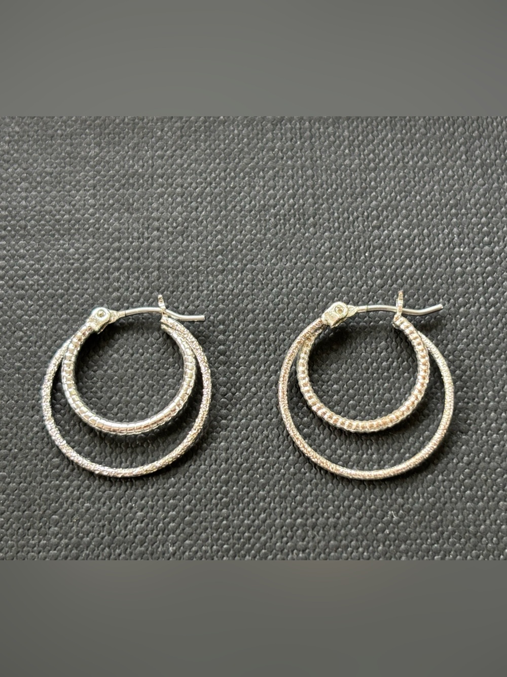 Silver Textured Double-Hoop Women's Earrings